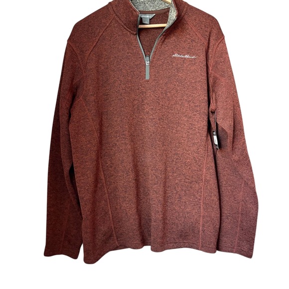 NWT Eddie Bauer Pullover Sweater Mens L Heathered Brown 1/4 Zip Mock Neck - Picture 1 of 8